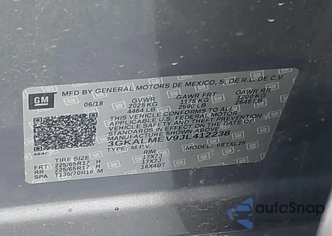 2018 GMC Terrain Sle из США, поврежденный, VIN 3GKALMEV9JL412238